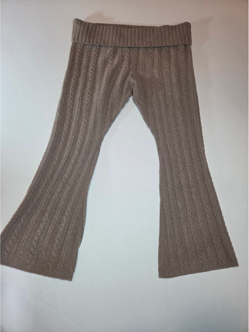 Victoria’s Secret PINK Cable Knit Foldover Flare Pants XXL Taupe NWT